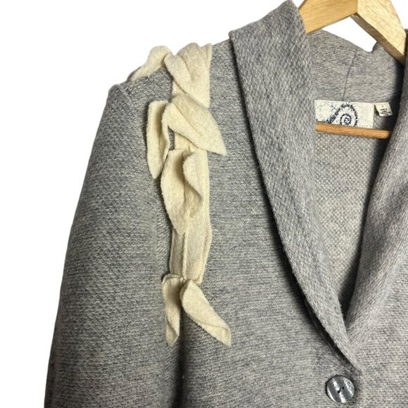 Rosie Neira L Tree Applique 100% Wool Cardigan Sweater Gray Lagenlook Art To Wea - Picture 4 of 8